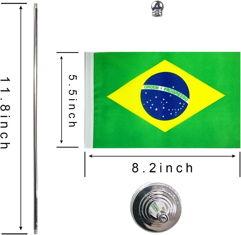 WXTWK 2 Pack Brazil Flag Brazilian Desk Flag Small Mini Brazilian Table Flags With Stand Base,Home Office Festival Events Celebration Decorations - Image 2